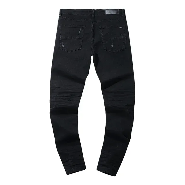 Black Distressed Slim-Fit Ripped Knee Jeans 3