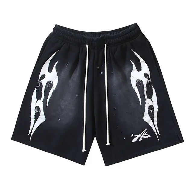 Black Flame Graphic Distressed Shorts 2