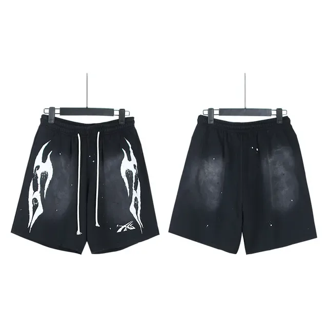 Black Flame Graphic Distressed Shorts 4
