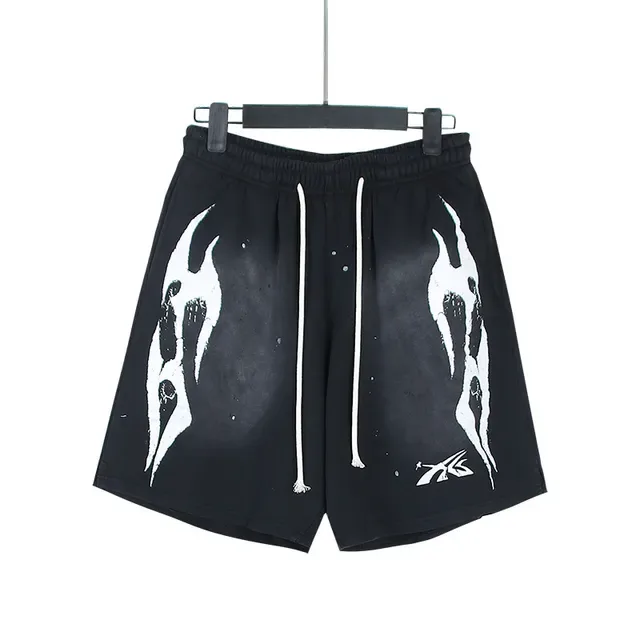 Black Flame Graphic Distressed Shorts 5