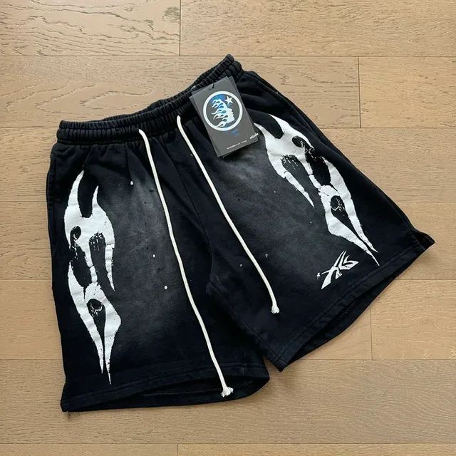 Black Flame Graphic Distressed Shorts 8