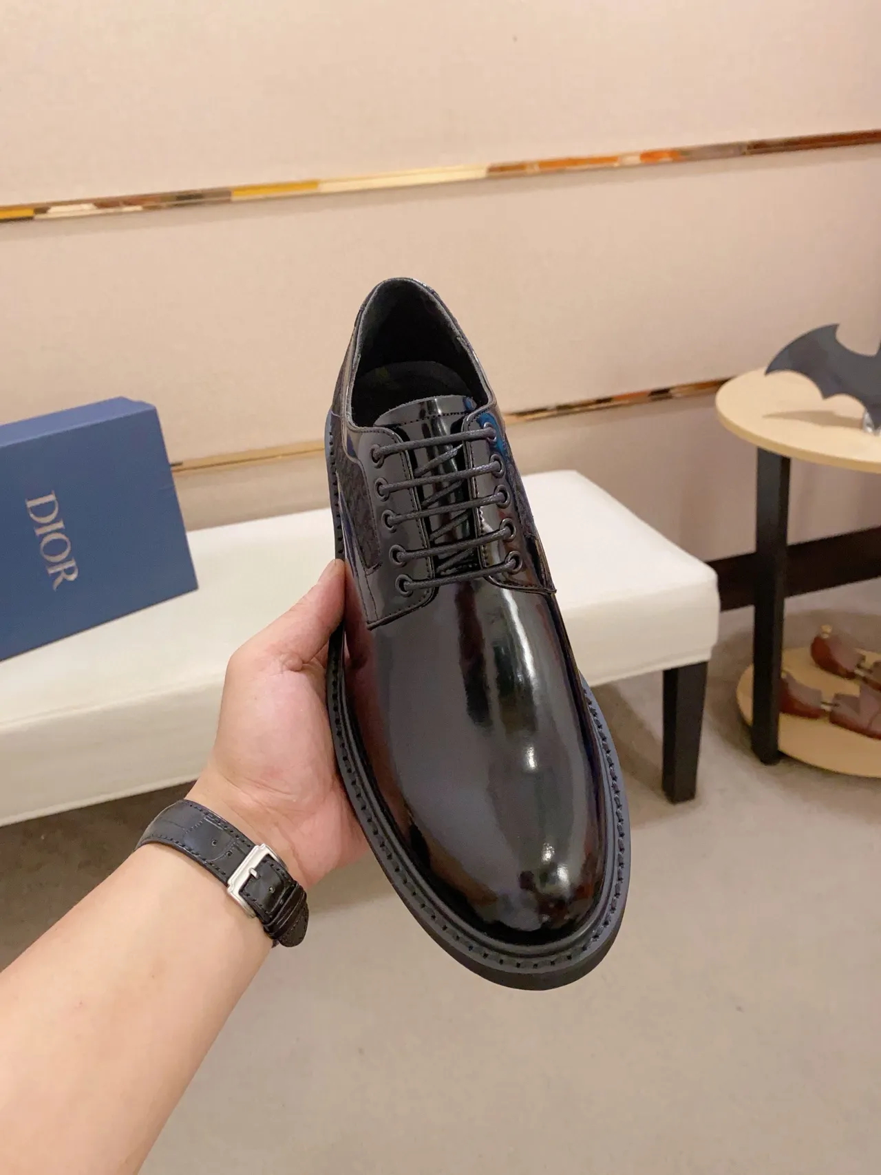 Black Glossy-Matte Two-Tone Cap-Toe Lug Sole Oxford Shoe 5