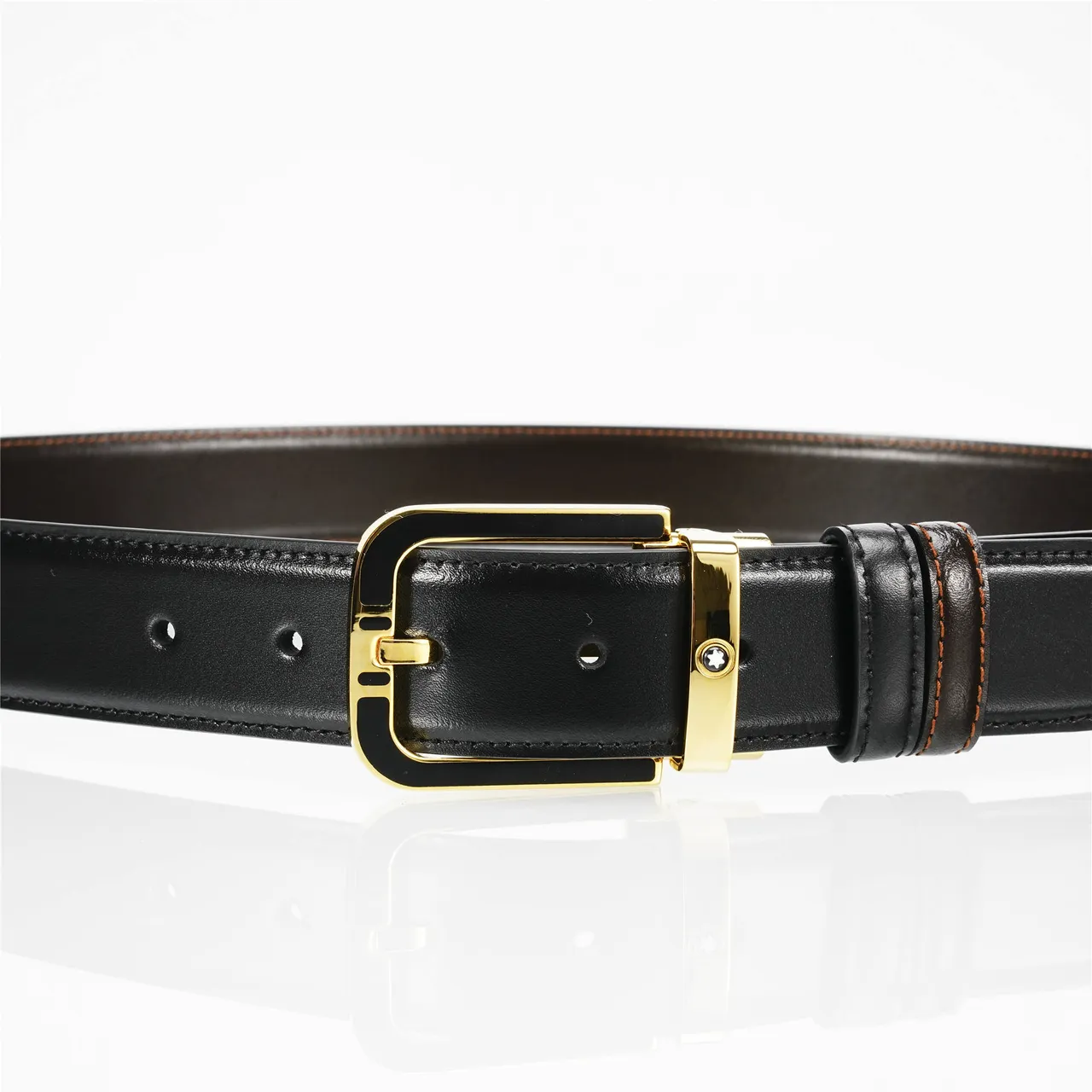 Black Gold Buckle Leather Belt 6