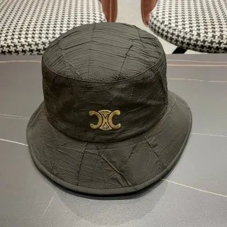 Black Gold Crinkled Textured Fabric Structured Crown Bucket Hat