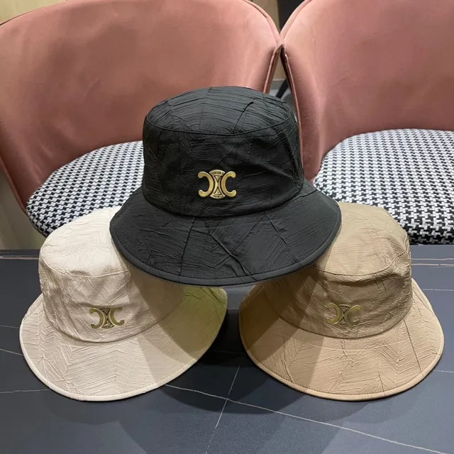 Black Gold Crinkled Textured Fabric Structured Crown Bucket Hat 2
