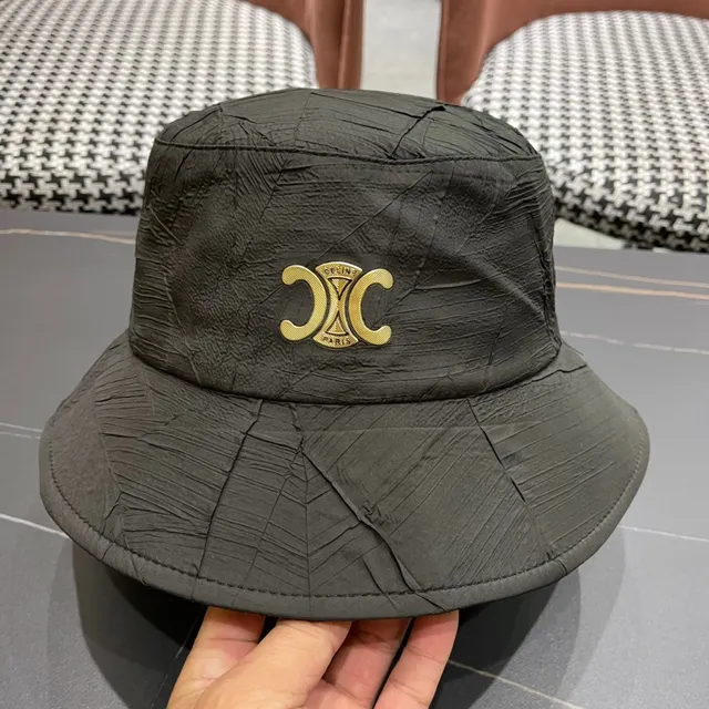 Black Gold Crinkled Textured Fabric Structured Crown Bucket Hat 6