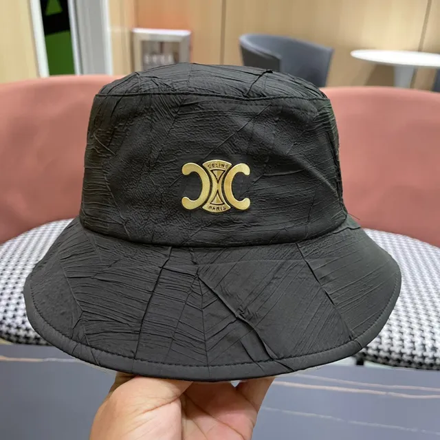 Black Gold Crinkled Textured Fabric Structured Crown Bucket Hat 7