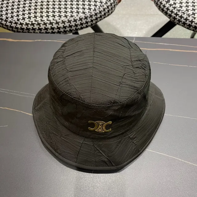 Black Gold Crinkled Textured Fabric Structured Crown Bucket Hat 10
