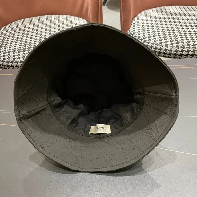 Black Gold Crinkled Textured Fabric Structured Crown Bucket Hat 11