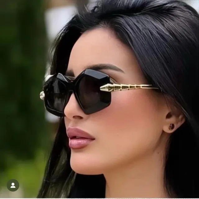 Black Gold Geometric Oversized Frame Spiked Temple Tips Sunglasses 3