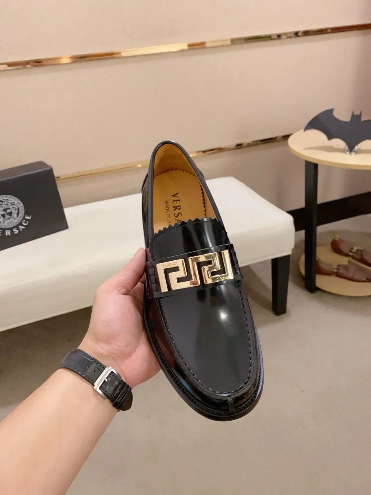Black Gold Patent Leather Metal Bit Detail Loafer 6