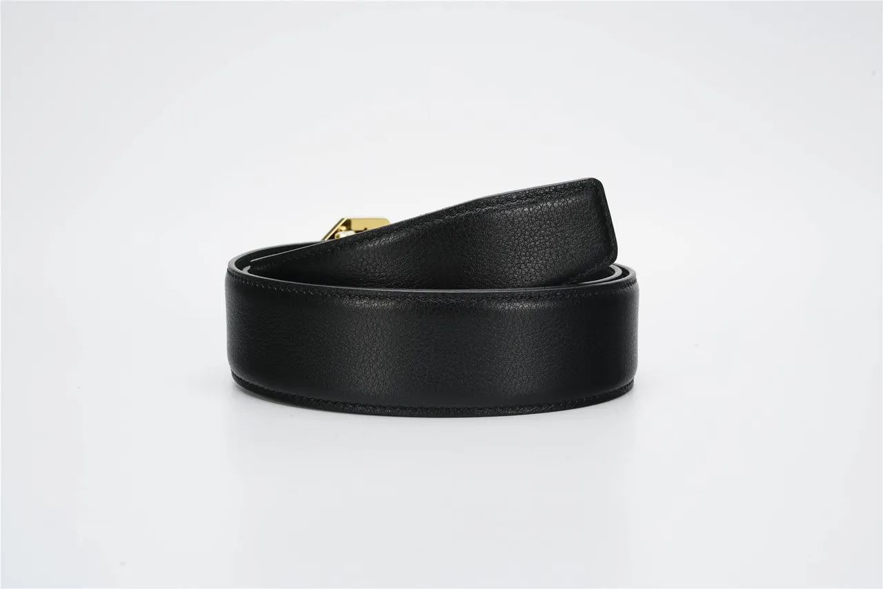 Black Gold Pebbled Octagonal Buckle Leather Belt 3