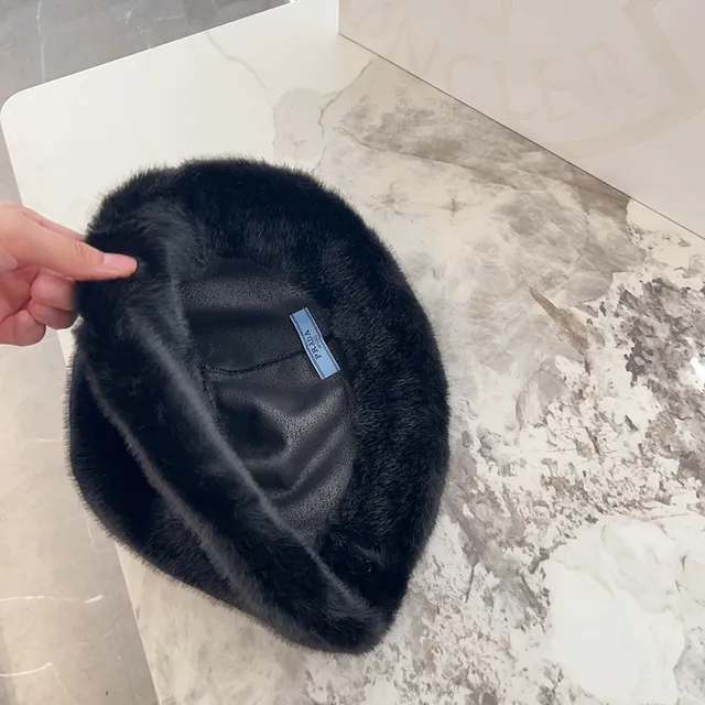 Black Gold Plush Faux Fur Crystal Plaque Bucket Hat 2