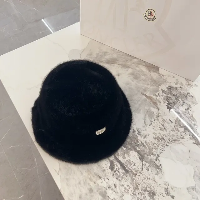 Black Gold Plush Faux Fur Crystal Plaque Bucket Hat 7