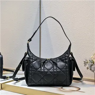 Black Gold Quilted Diamond Stitching Slouchy Silhouette Hobo Bag