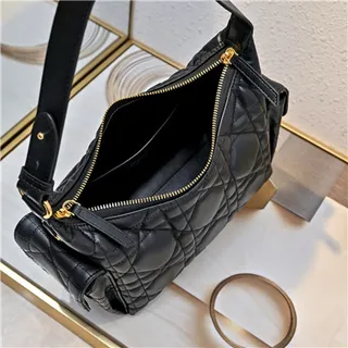 Black Gold Quilted Diamond Stitching Slouchy Silhouette Hobo Bag 12