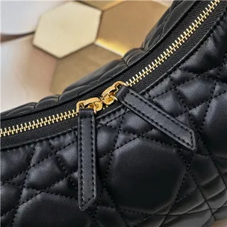 Black Gold Quilted Diamond Stitching Slouchy Silhouette Hobo Bag 13