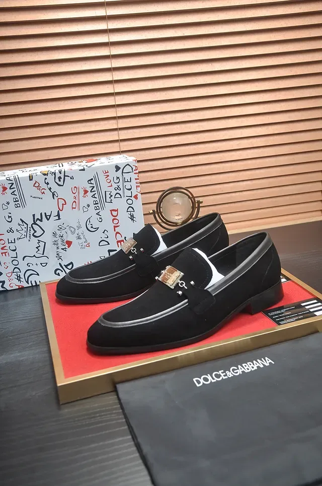 Black Gold Suede Upper Metal Plaque Accent Loafer 4