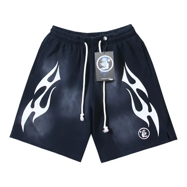 Black Gradient Flame Graphic Drawstring Waist Shorts 2