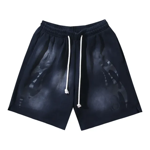 Black Gradient Flame Graphic Drawstring Waist Shorts 8