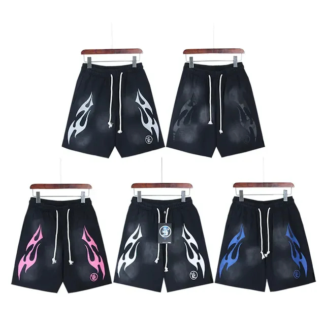 Black Gradient Flame Graphic Drawstring Waist Shorts 12