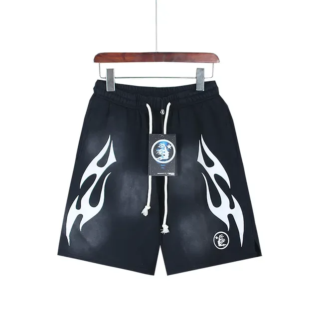 Black Gradient Flame Graphic Drawstring Waist Shorts 17