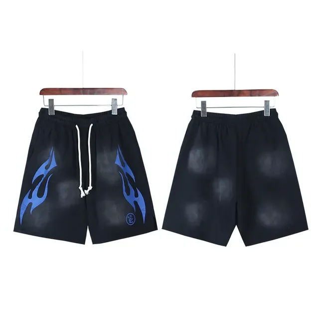 Black Gradient Flame Graphic Drawstring Waist Shorts 19