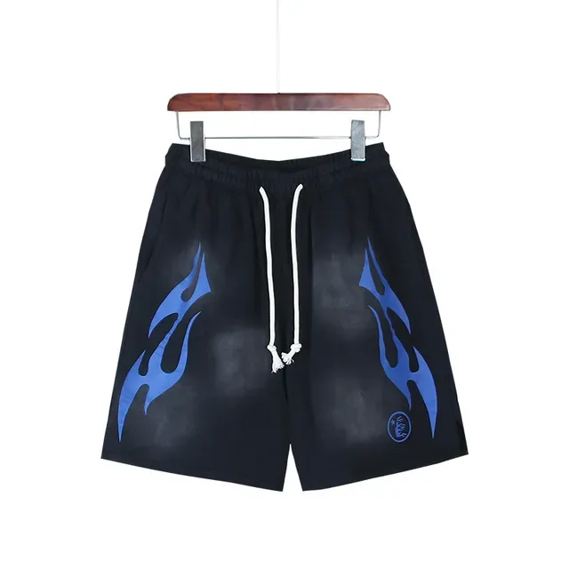Black Gradient Flame Graphic Drawstring Waist Shorts 20