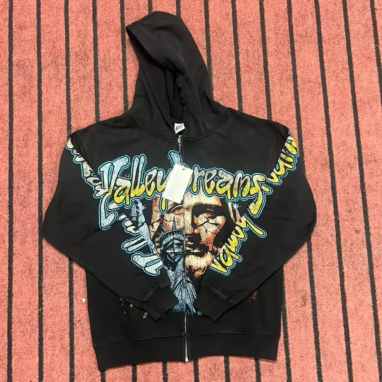 Black Graphic-Print Full-Zip Oversized Hoodie 3