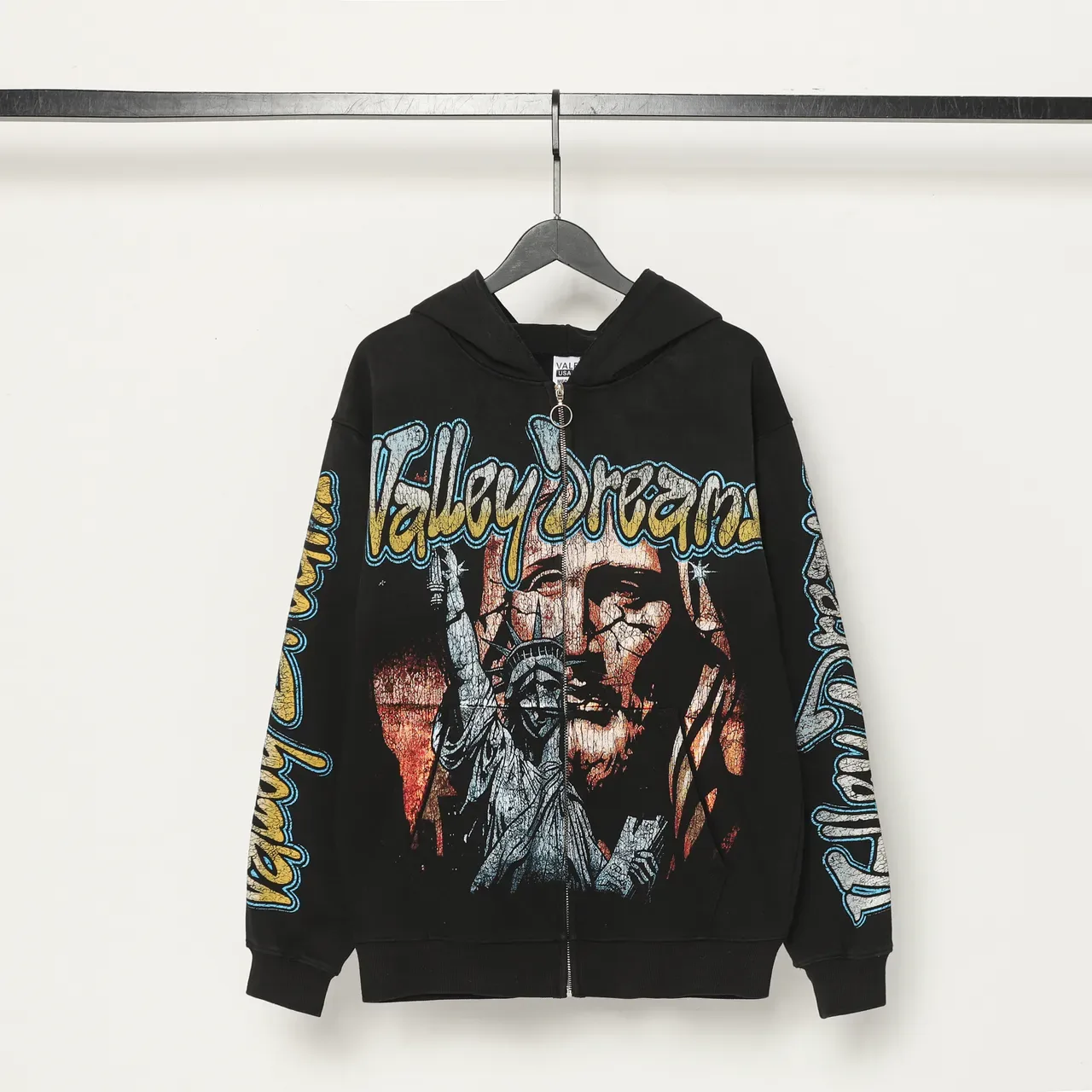 Black Graphic-Print Full-Zip Oversized Hoodie 4