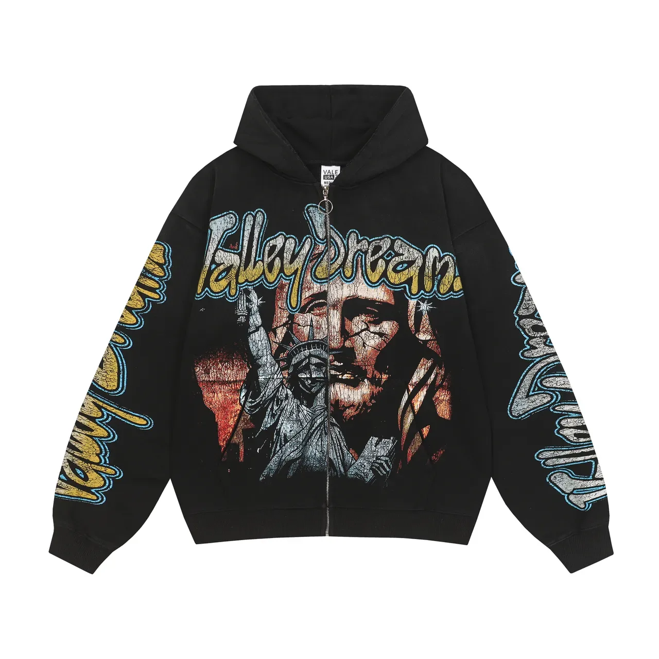 Black Graphic-Print Full-Zip Oversized Hoodie 5