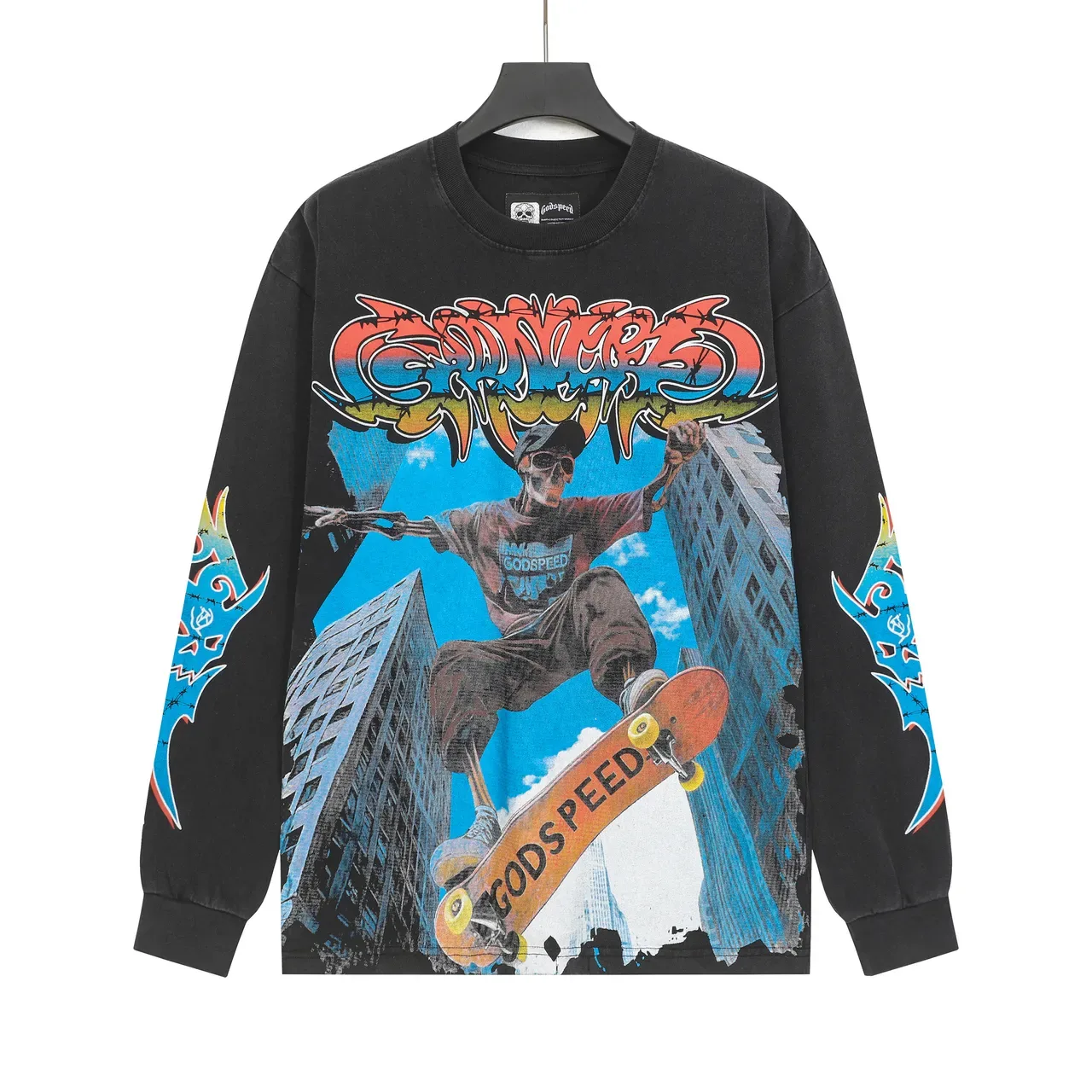 Black Graphic-Print Long-Sleeve Oversized T-Shirt 2