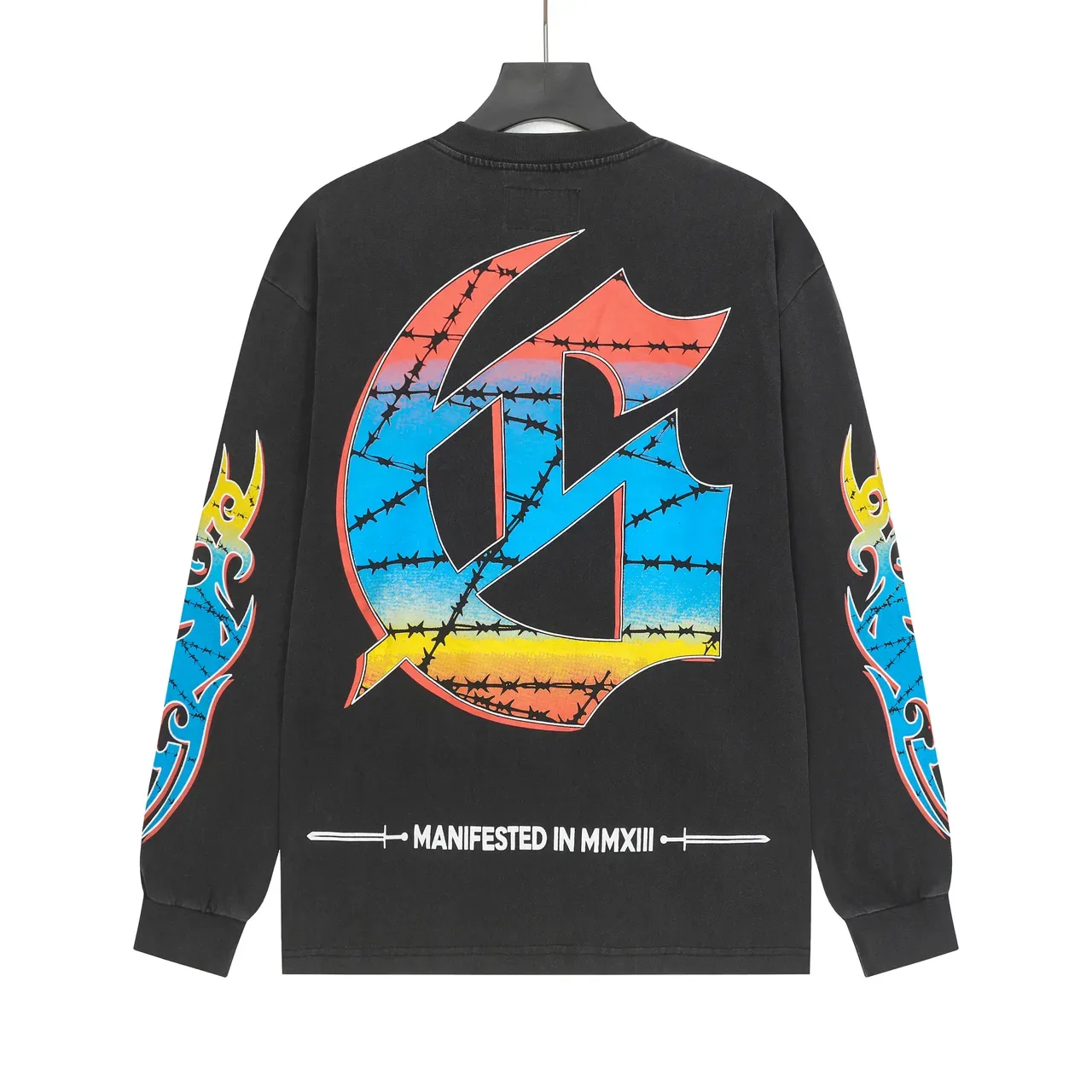 Black Graphic-Print Long-Sleeve Oversized T-Shirt 3
