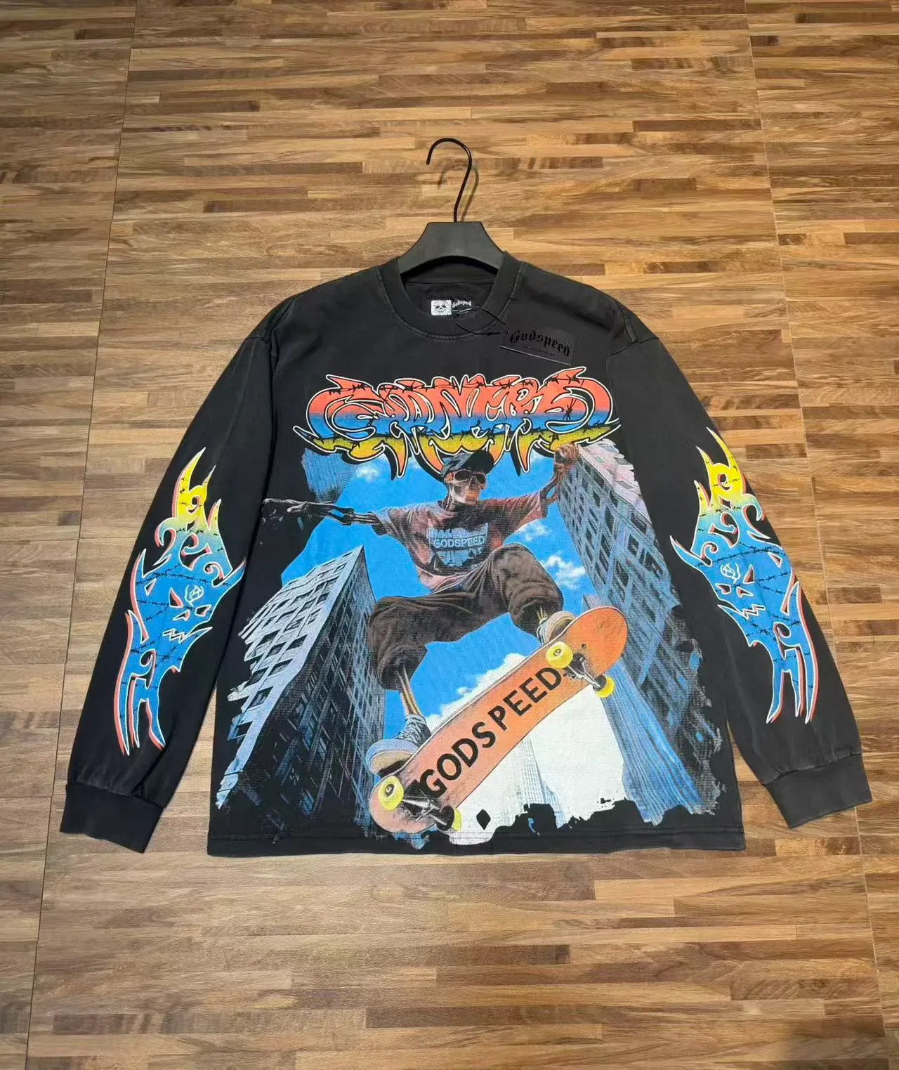 Black Graphic-Print Long-Sleeve Oversized T-Shirt 5