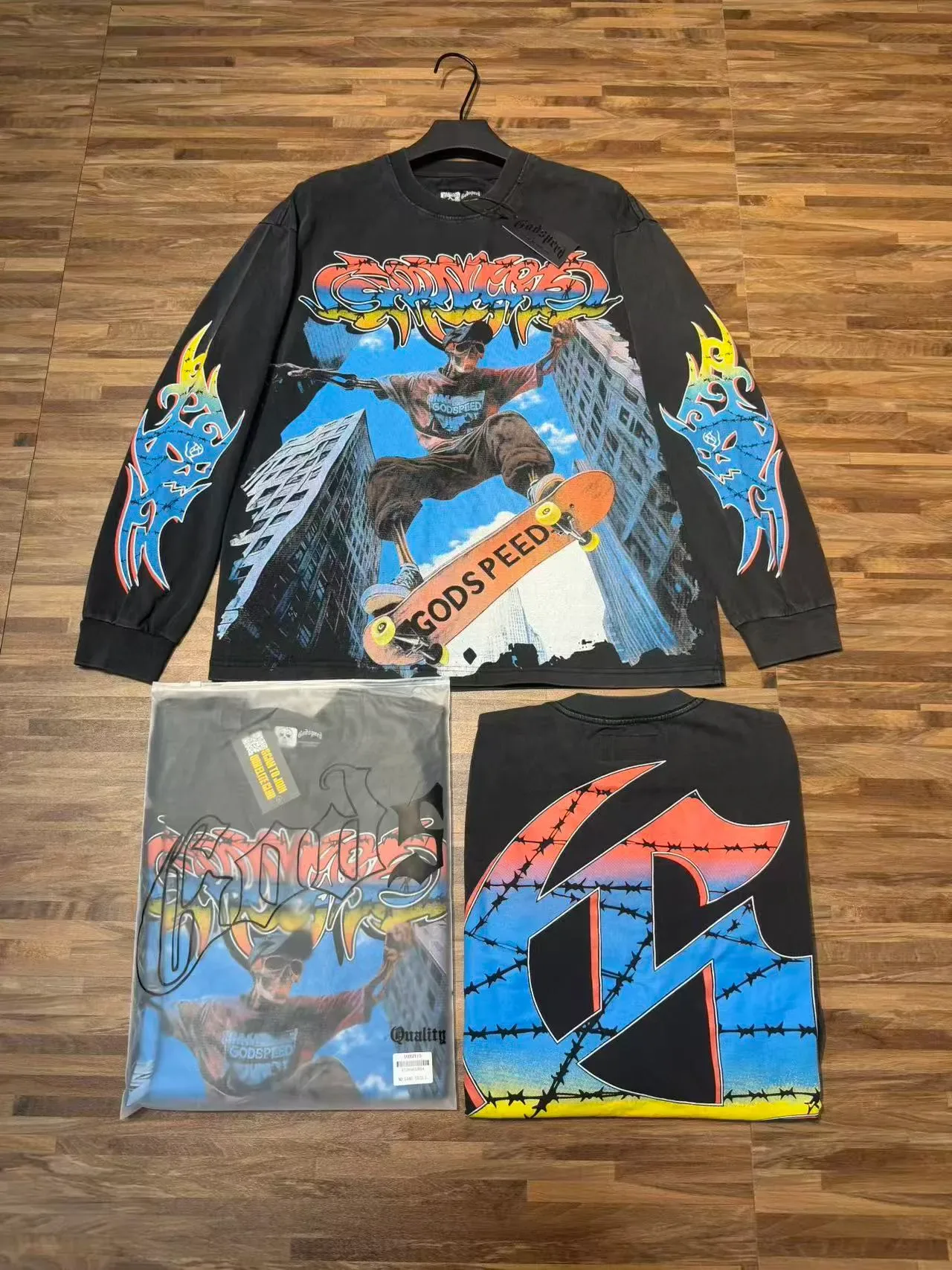 Black Graphic-Print Long-Sleeve Oversized T-Shirt 7