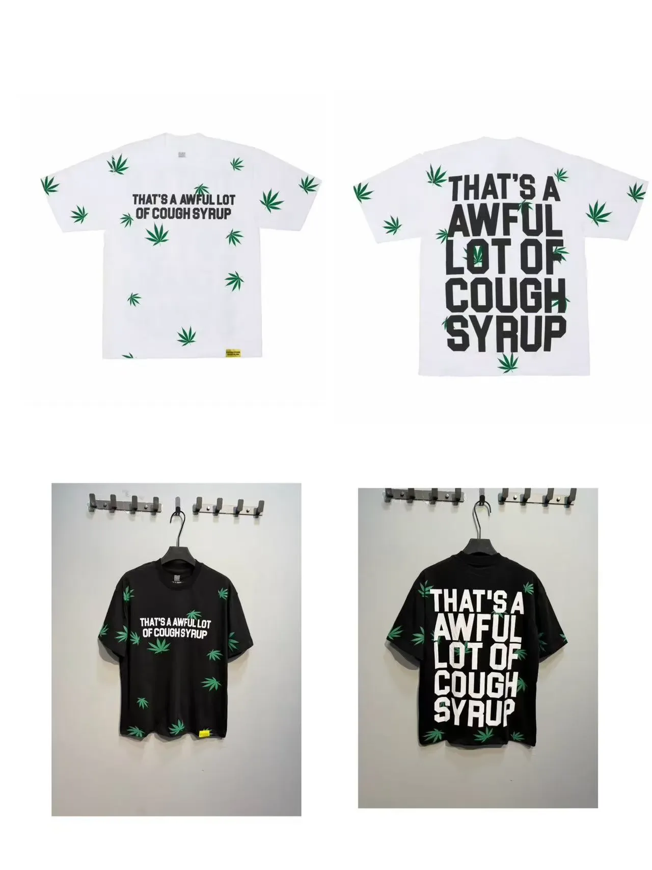 Black Green Oversized Fit All-Over Leaf Print T-Shirt 2