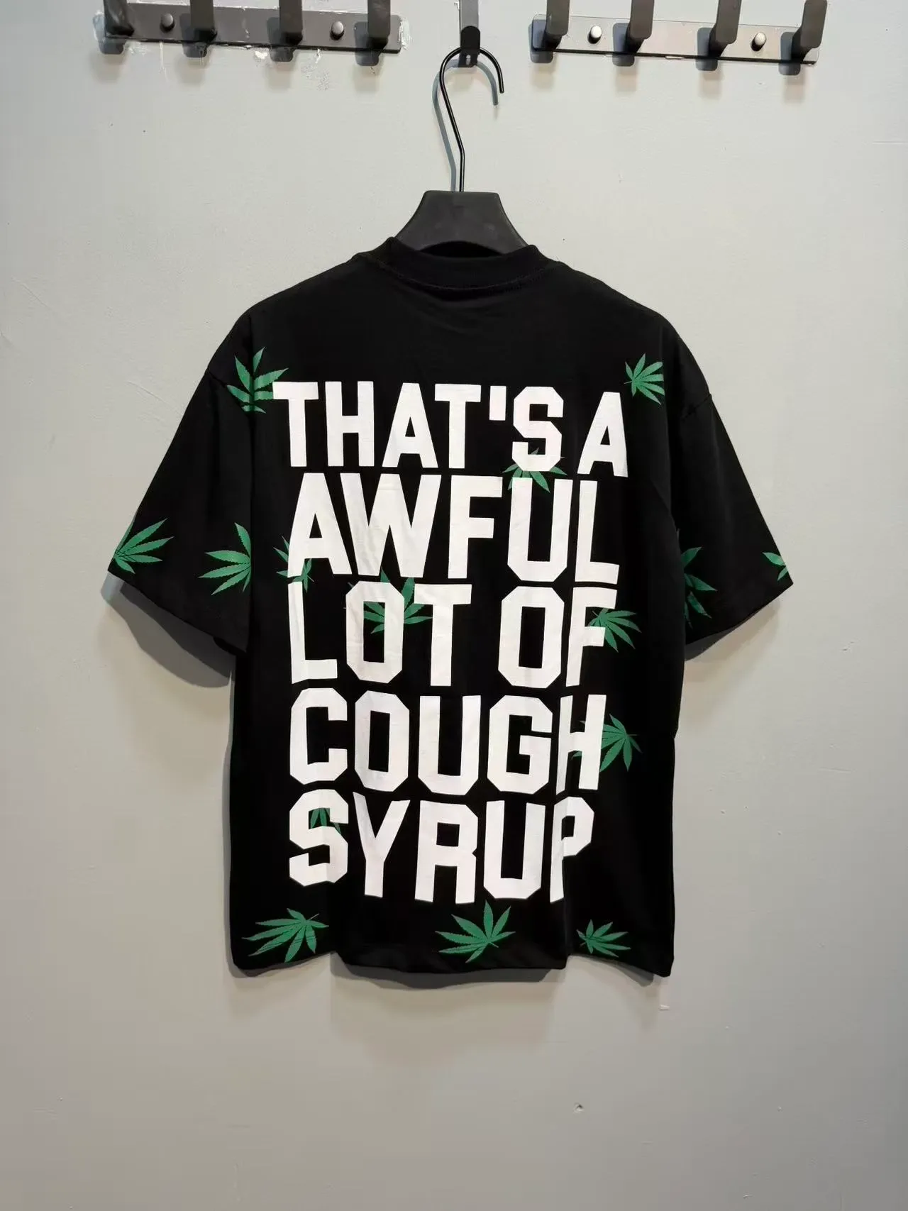 Black Green Oversized Fit All-Over Leaf Print T-Shirt 7