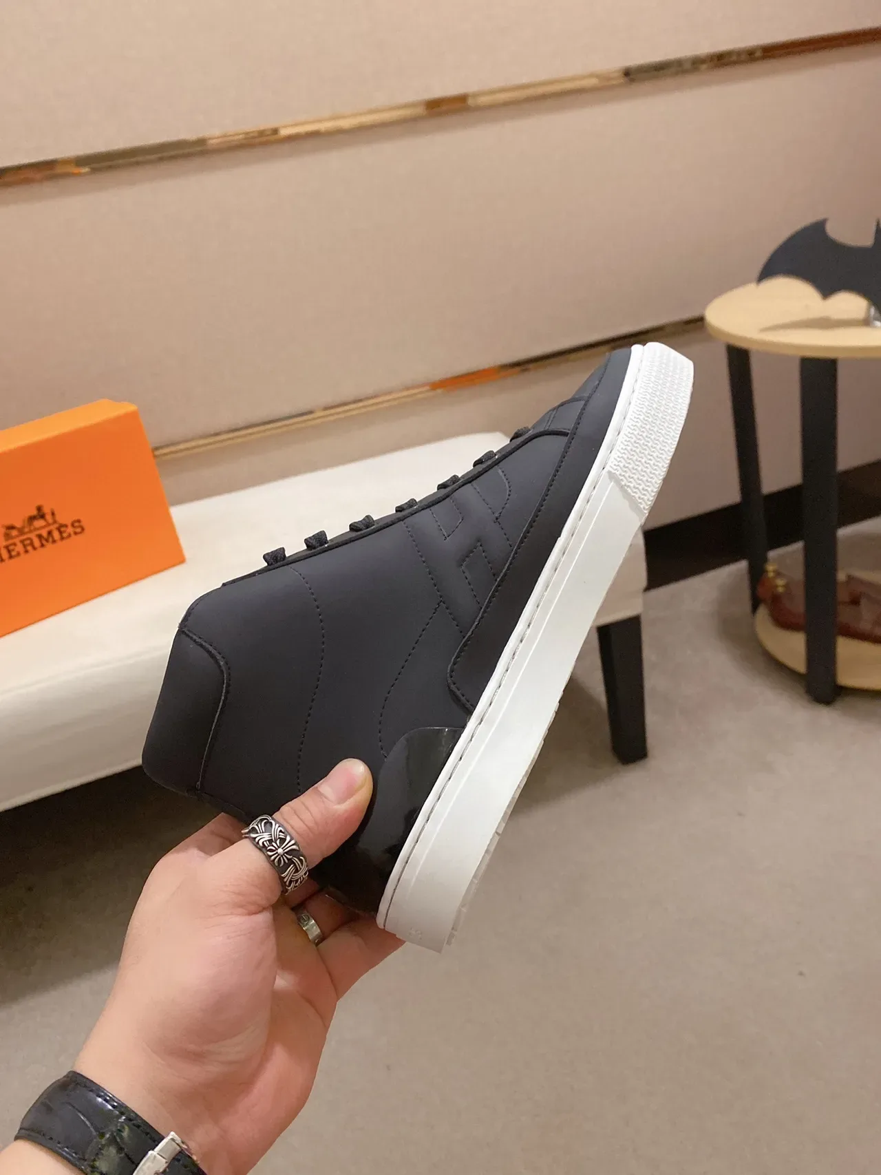 Black High-Top Smooth Upper White Cupsole Sneakers 6