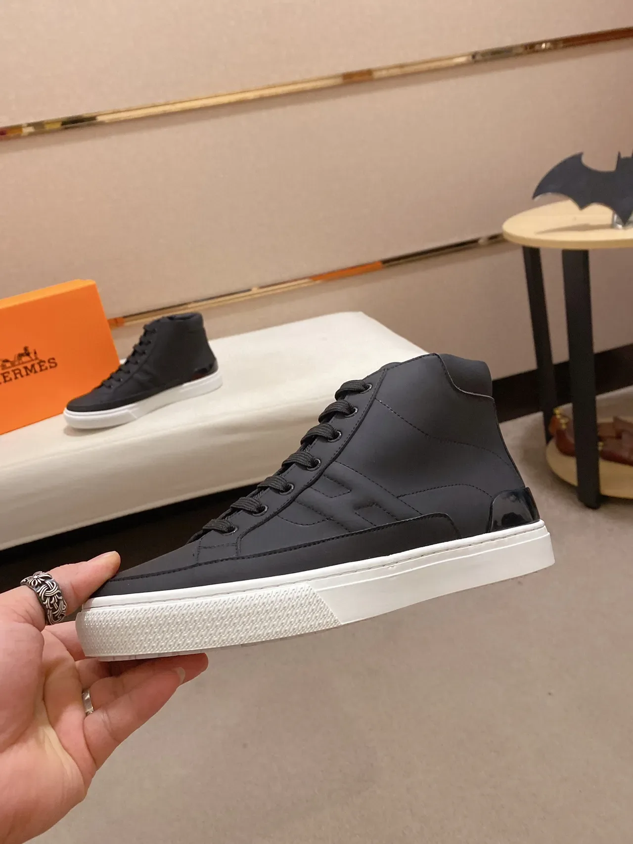 Black High-Top Smooth Upper White Cupsole Sneakers 8
