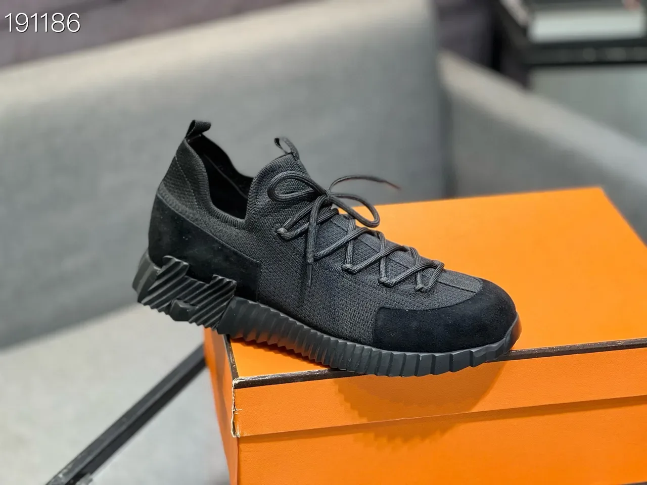 Black Knit and Suede Lace-Up Lifestyle Sneakers 5