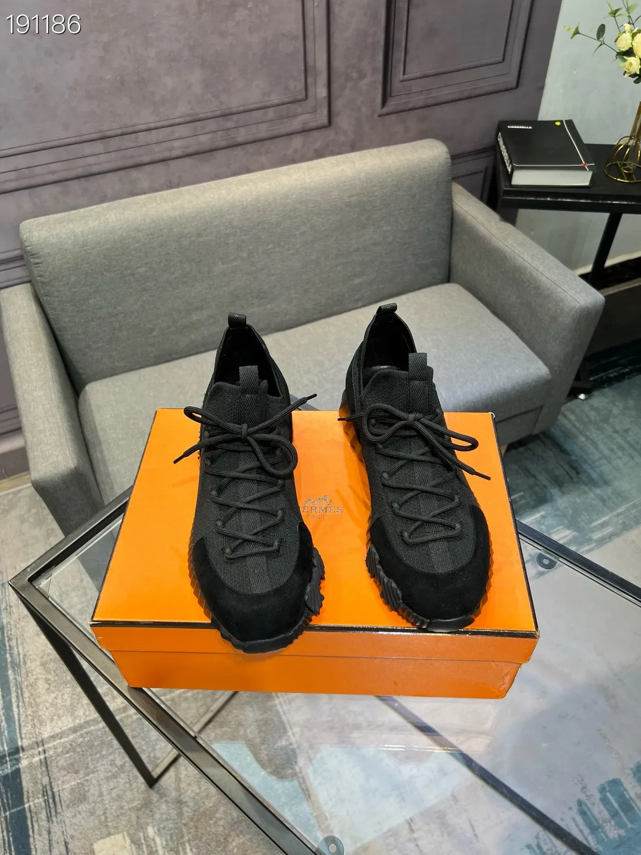 Black Knit and Suede Lace-Up Lifestyle Sneakers 6