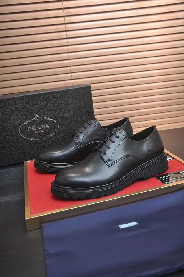 Black Leather Cap Toe Platform Oxford Shoes 4