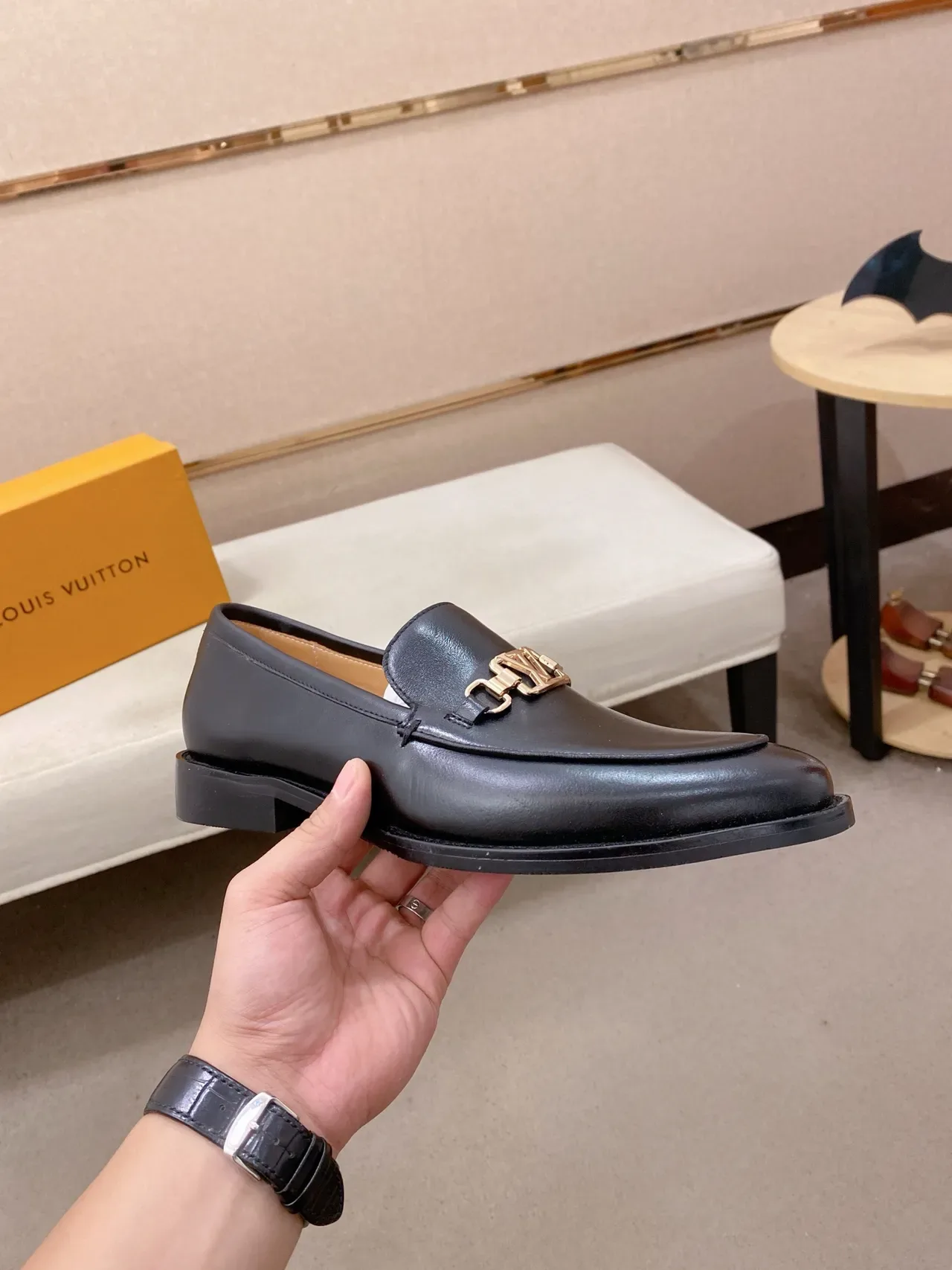 Black Leather Horsebit Buckle Loafer 4
