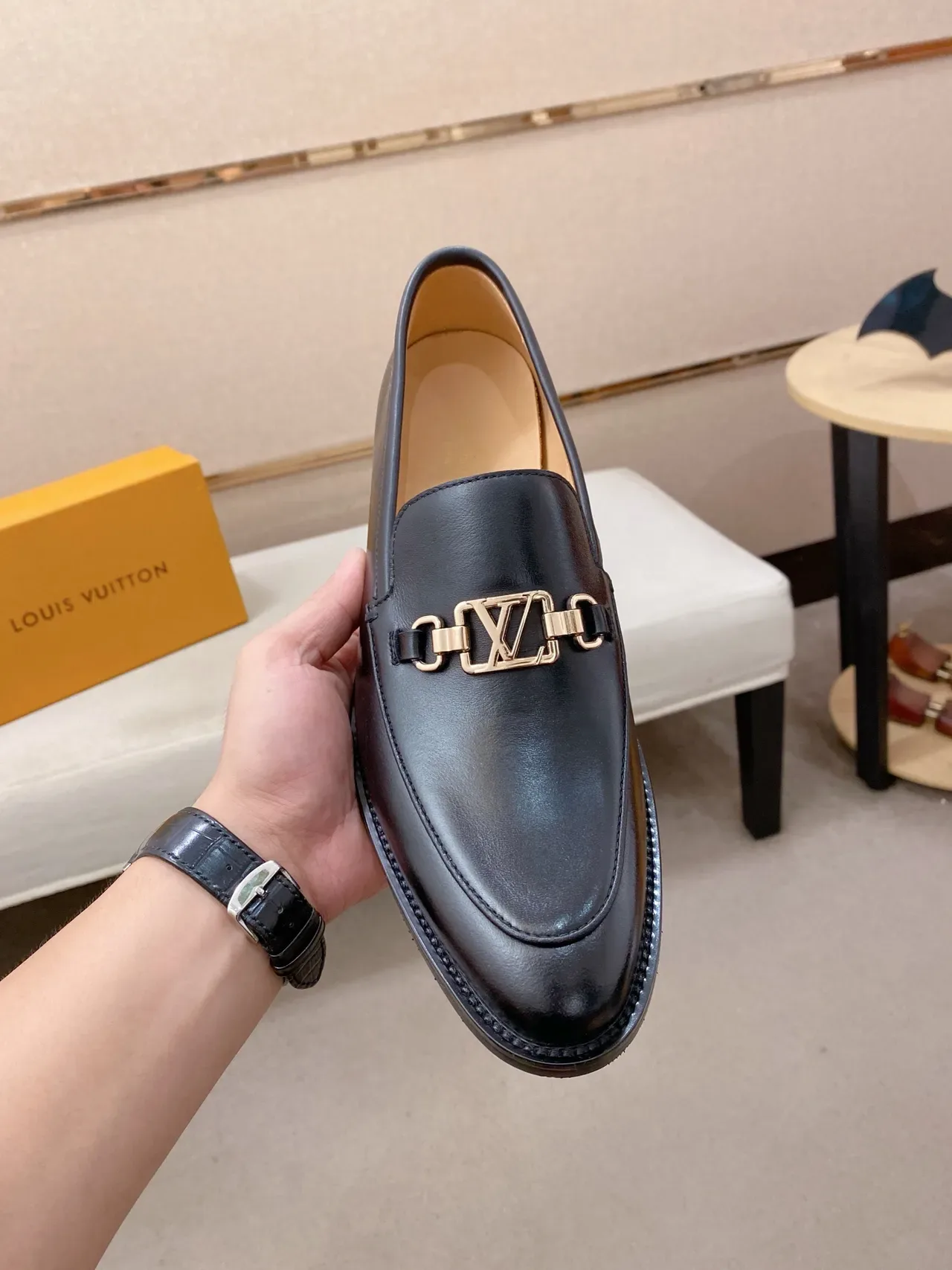 Black Leather Horsebit Buckle Loafer 5