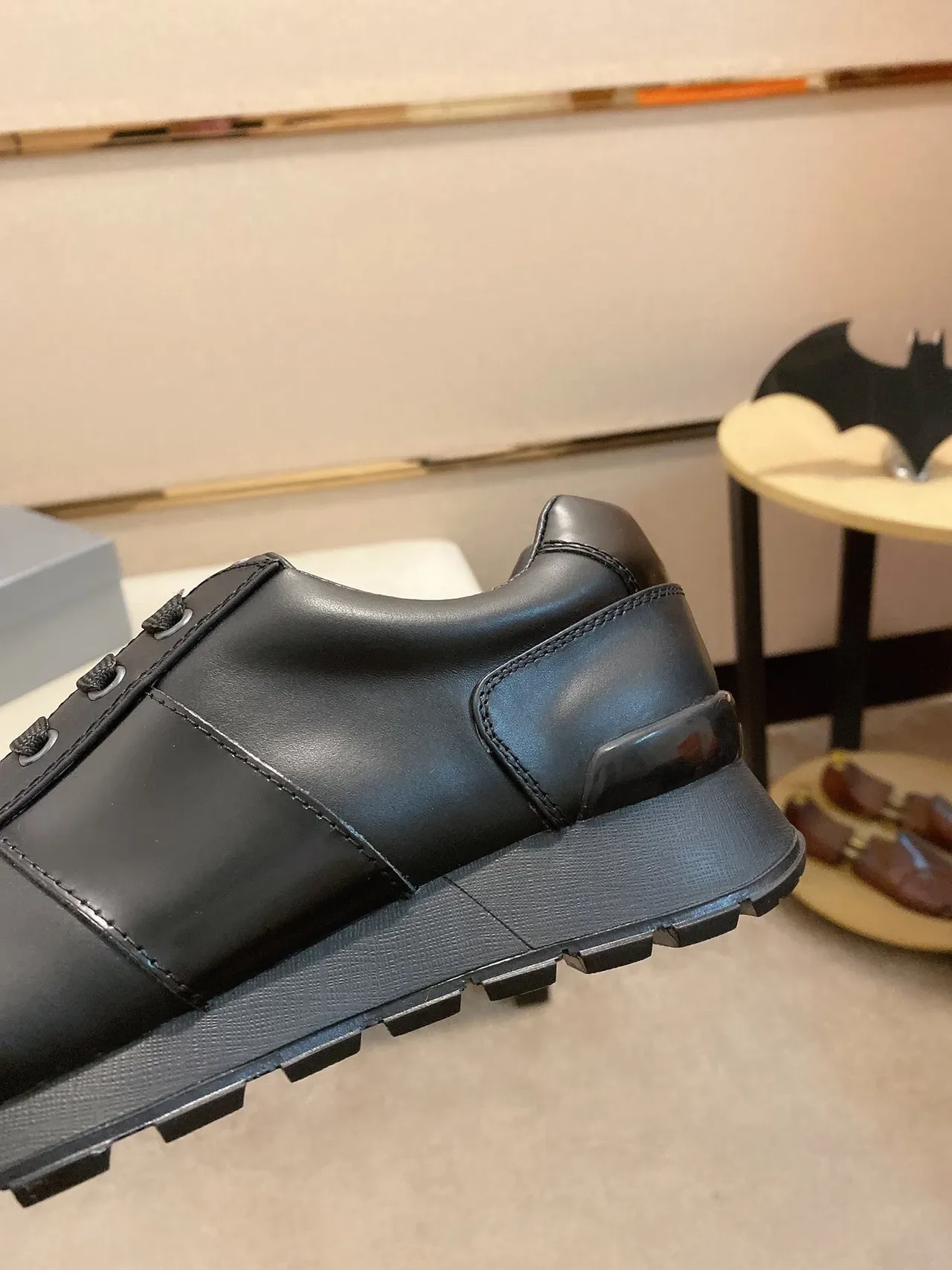 Black Leather Low-Top Lace-Up Sneaker 5