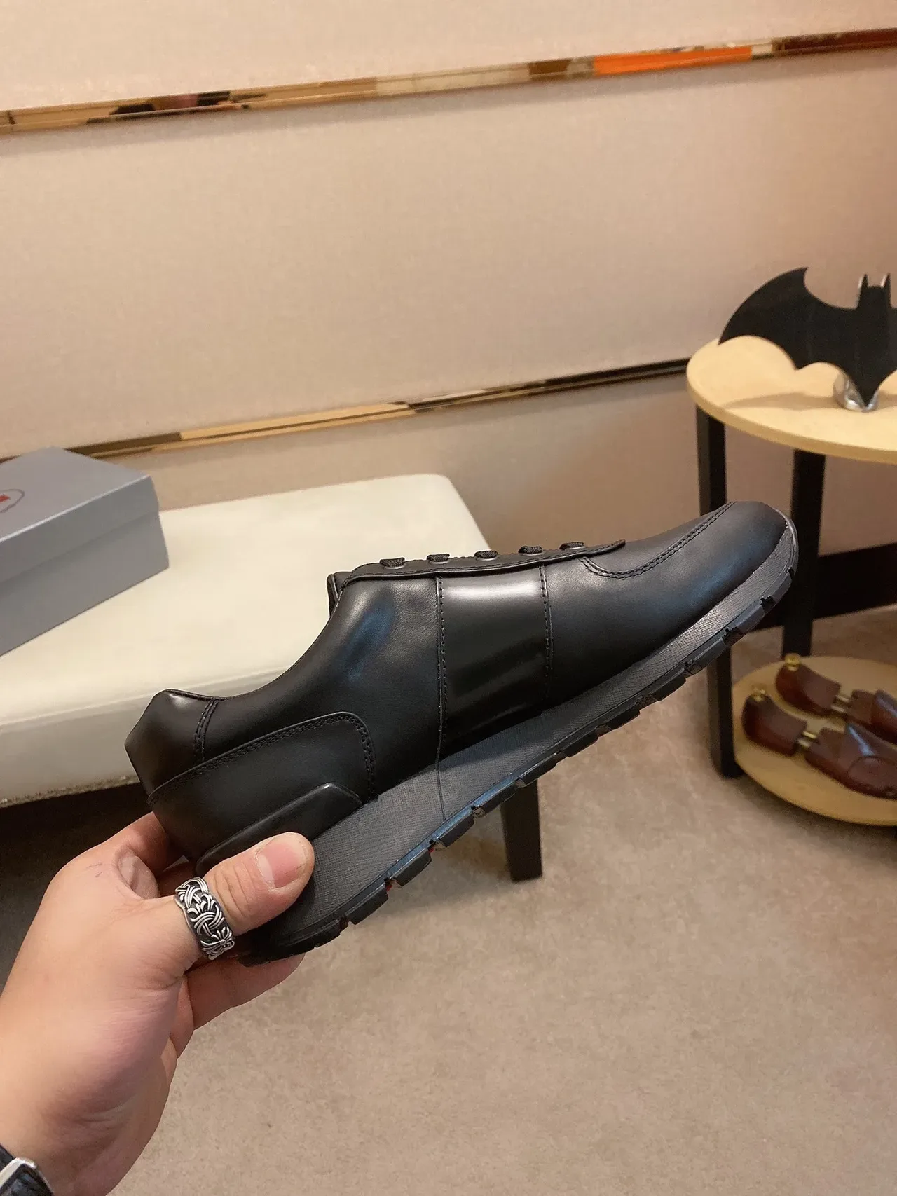 Black Leather Low-Top Lace-Up Sneaker 6