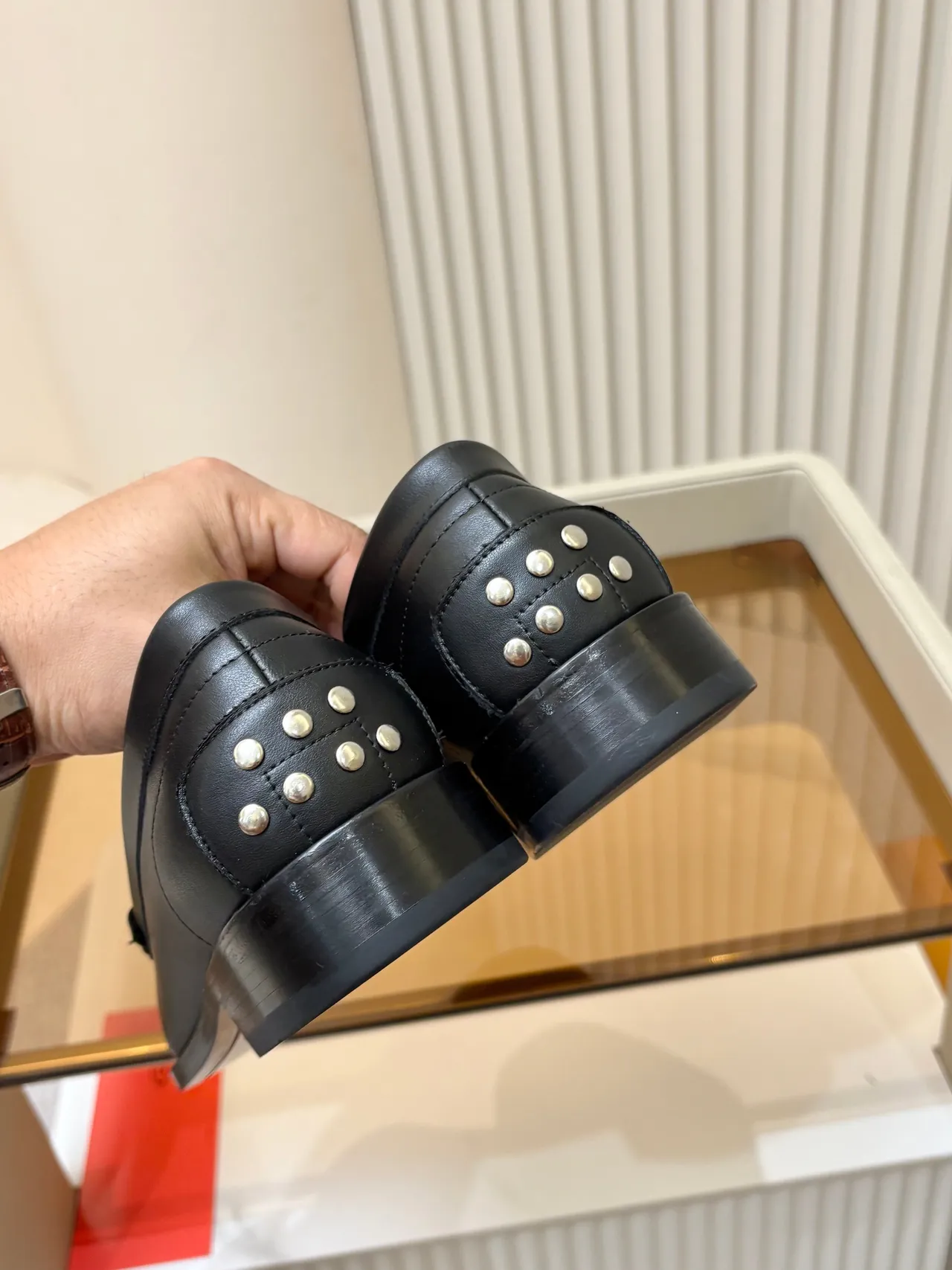 Black Leather Moc-Toe Slip-On Loafers 3