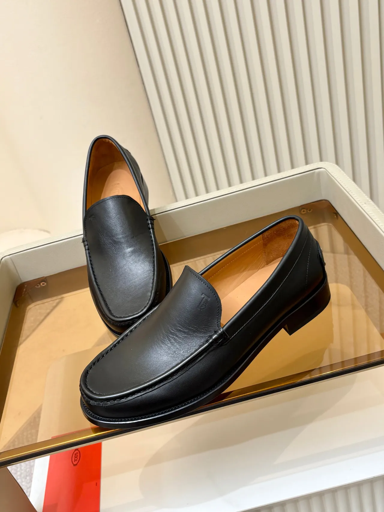 Black Leather Moc-Toe Slip-On Loafers 4