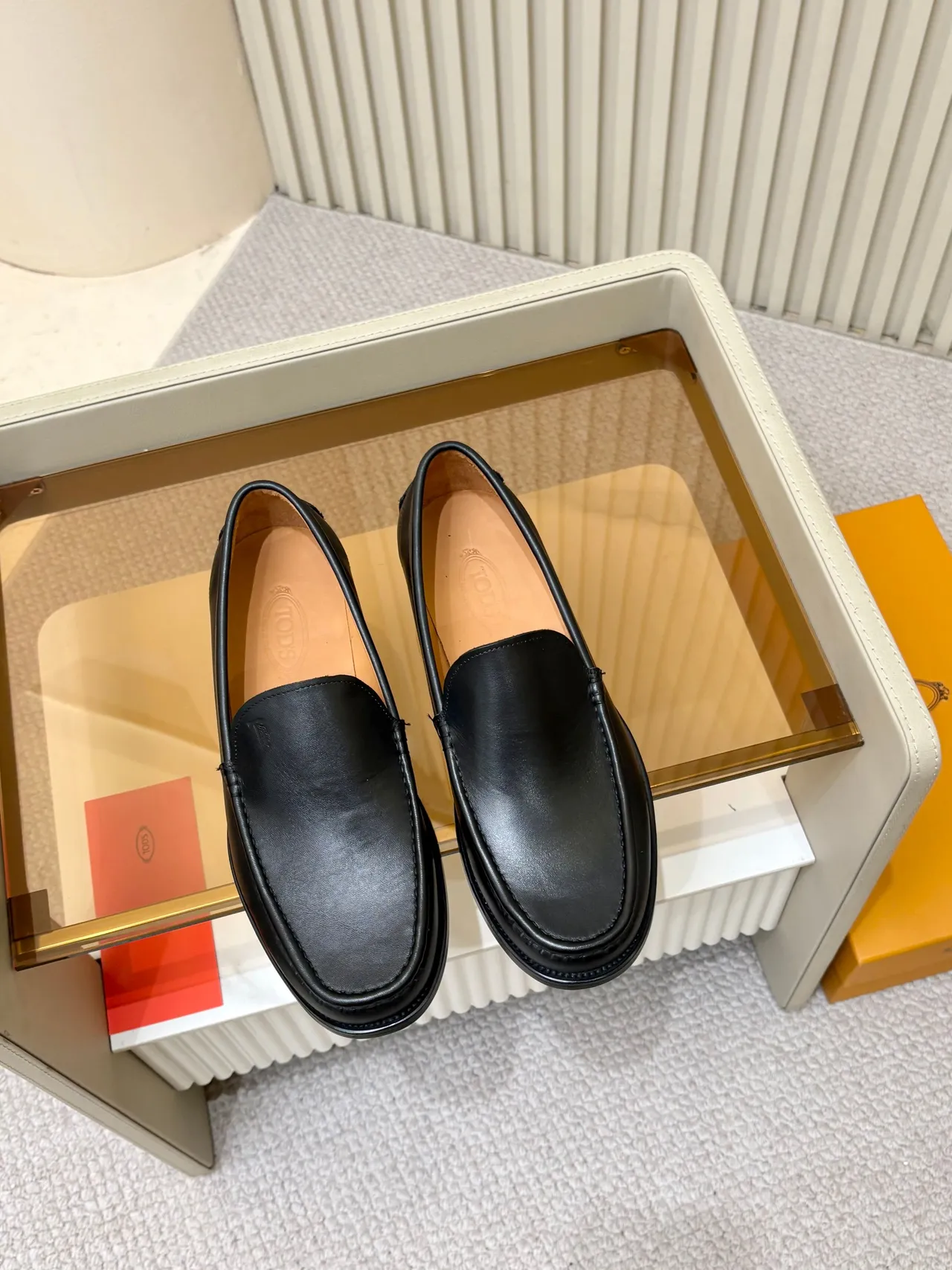Black Leather Moc-Toe Slip-On Loafers 5