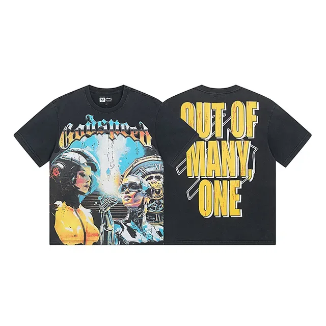 Black Multicolor Graphic Print Oversized T-Shirt 1